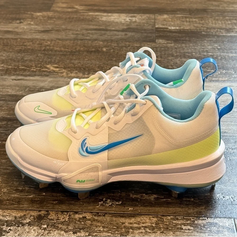 Nike Force Trout 9 Pro Cleats White Volt Aquarius Blue Men Size 7 FQ7941-100 NEW